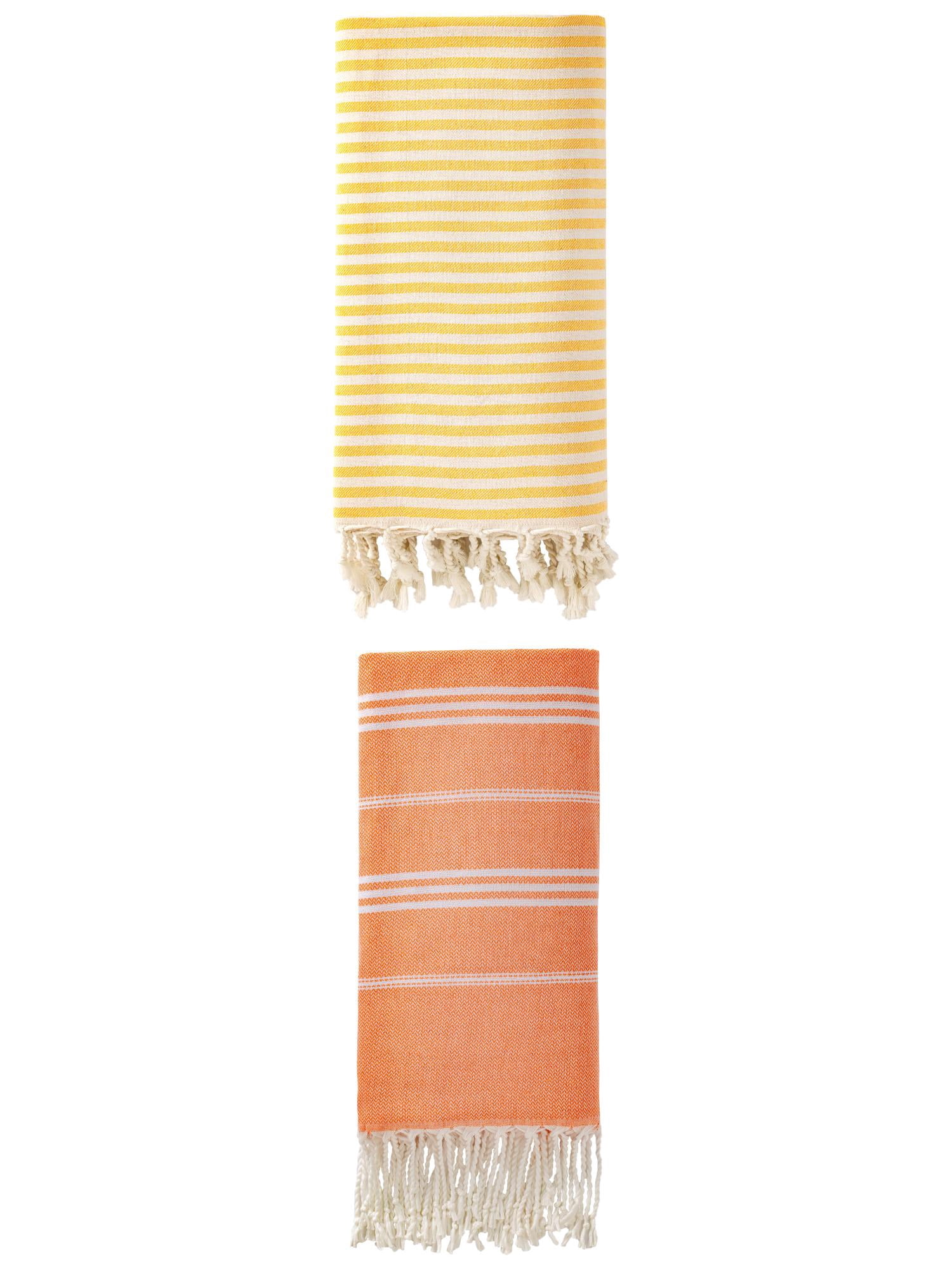 Unique Bargains 2 Pack Breathable Sand-Free Turkish Towels Yellow/Orange 71"x40"/71"x35"