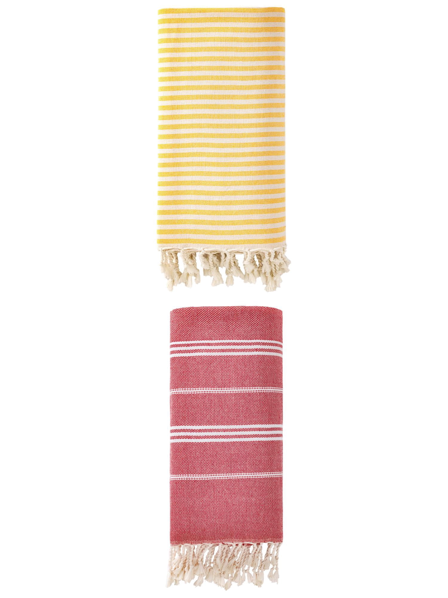 Unique Bargains 2 Pack Breathable Sand-Free Turkish Towels Yellow/Red 71"x40"/71"x35"