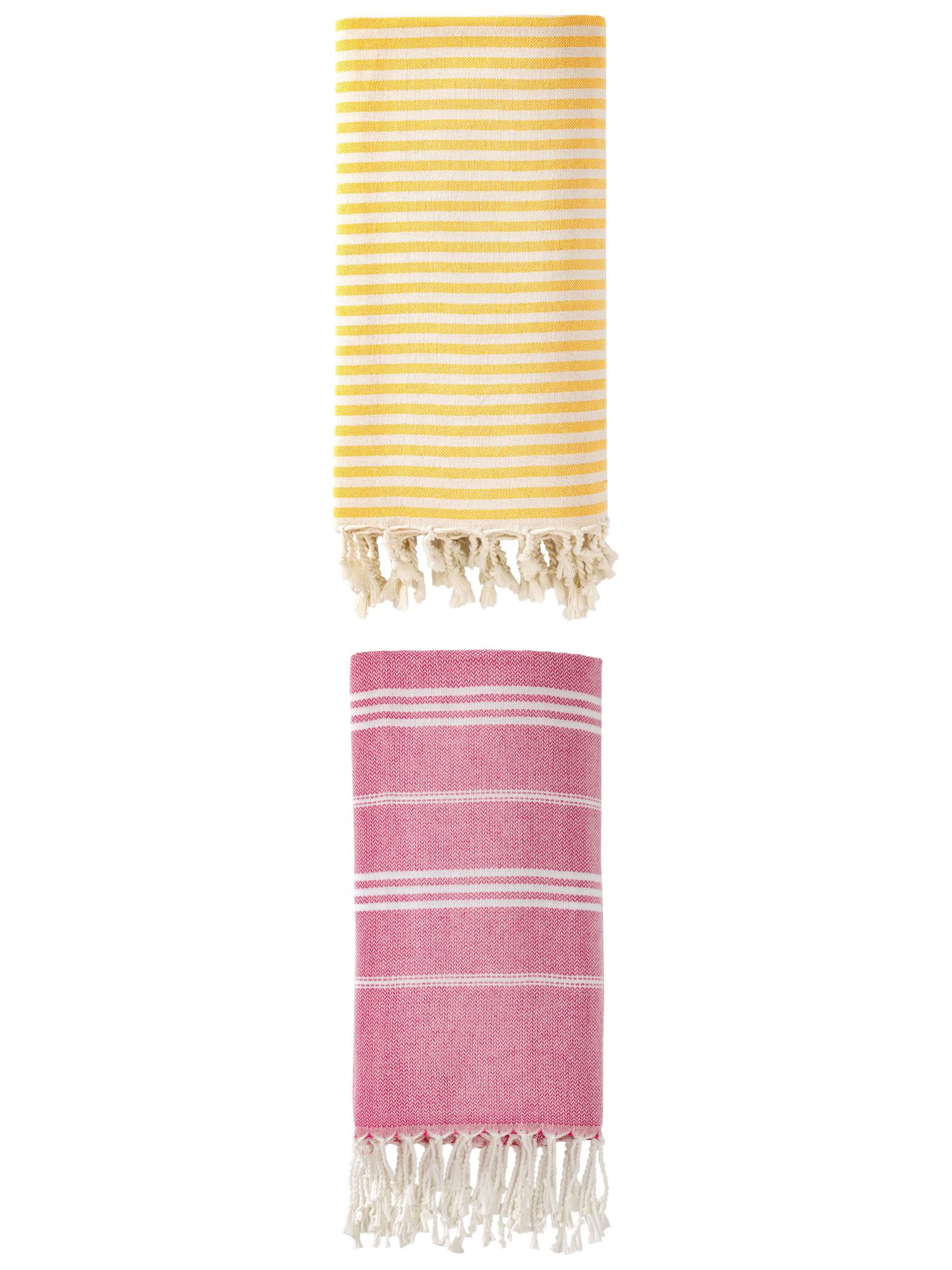 Unique Bargains 2 Pack Breathable Sand-Free Turkish Towels Yellow/Rose Red 71"x40"/71"x35"