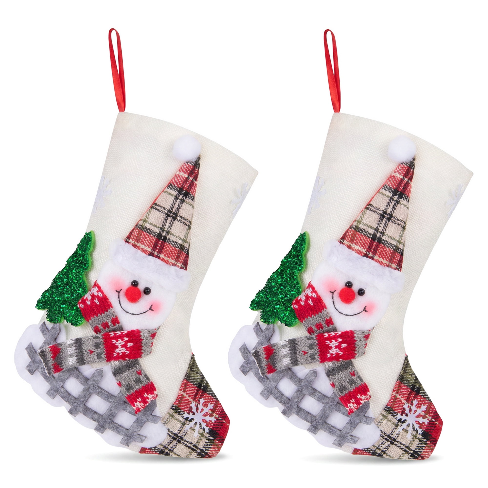 Unique Bargains 2 Pack Cartoon Stockings Assorted Garland Accents White Snowman 8"