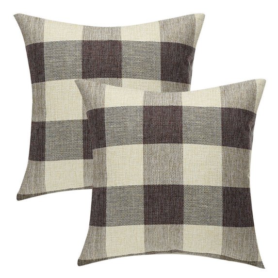 Unique Bargains 2-Pack Checks Pattern Decorative Throw Pillow Covers Brown 22" x 22"