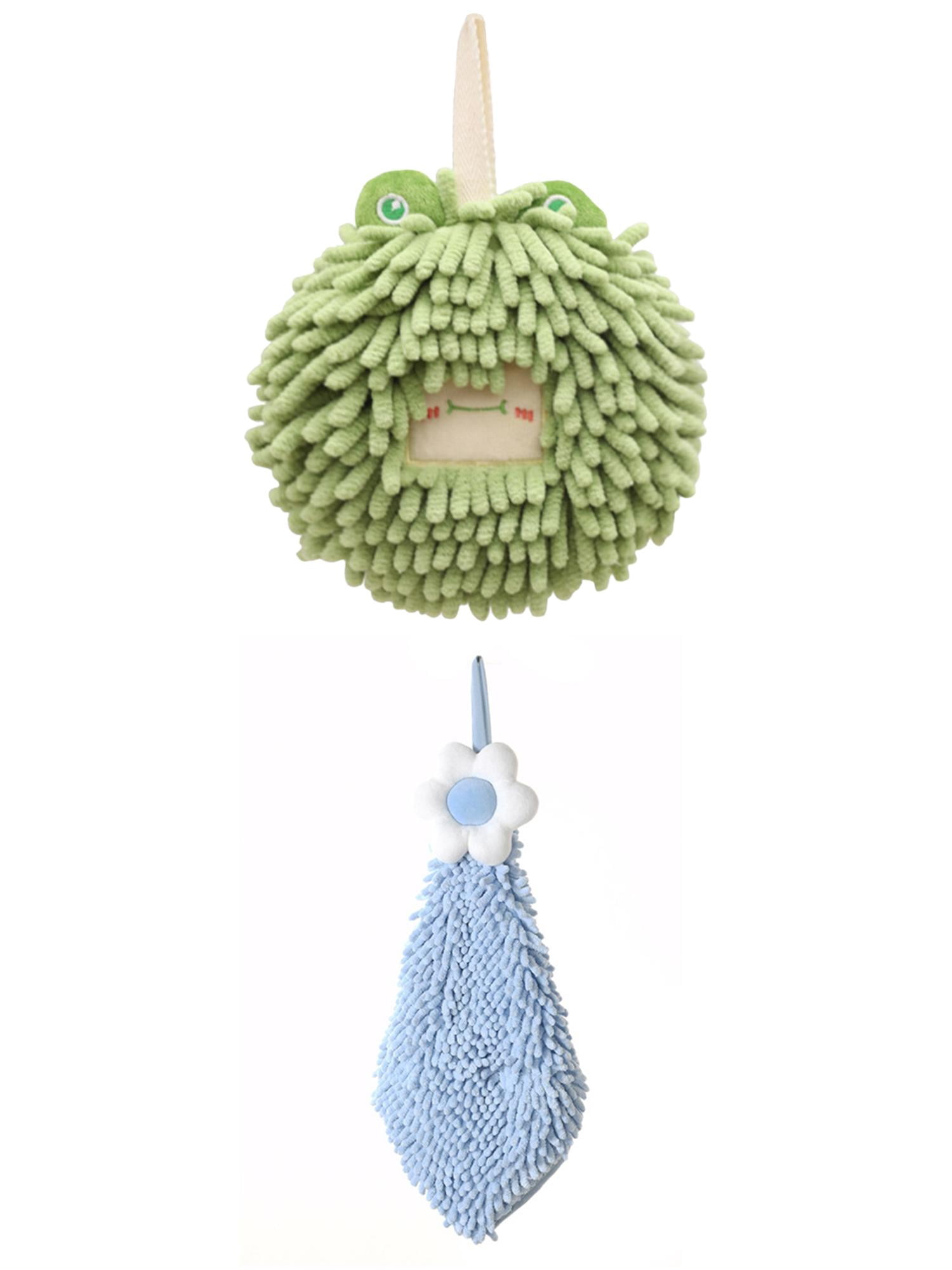 Unique Bargains 2 Pack Chenille Hand Towels 6" x 15"/7" x 7" Blue-2/Green