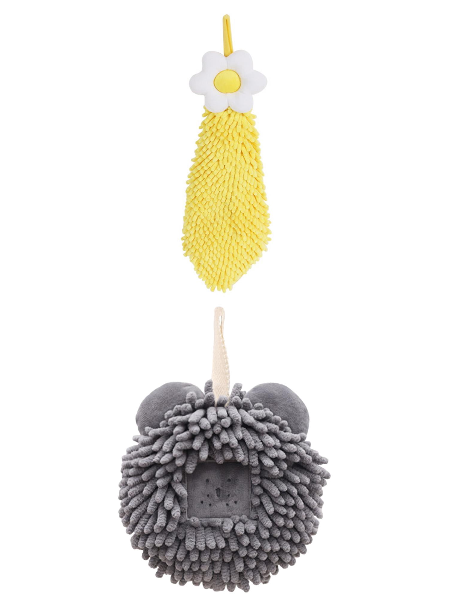 Unique Bargains 2 Pack Chenille Hand Towels 6" x 15"/7" x 7" Yellow/Dark Grey