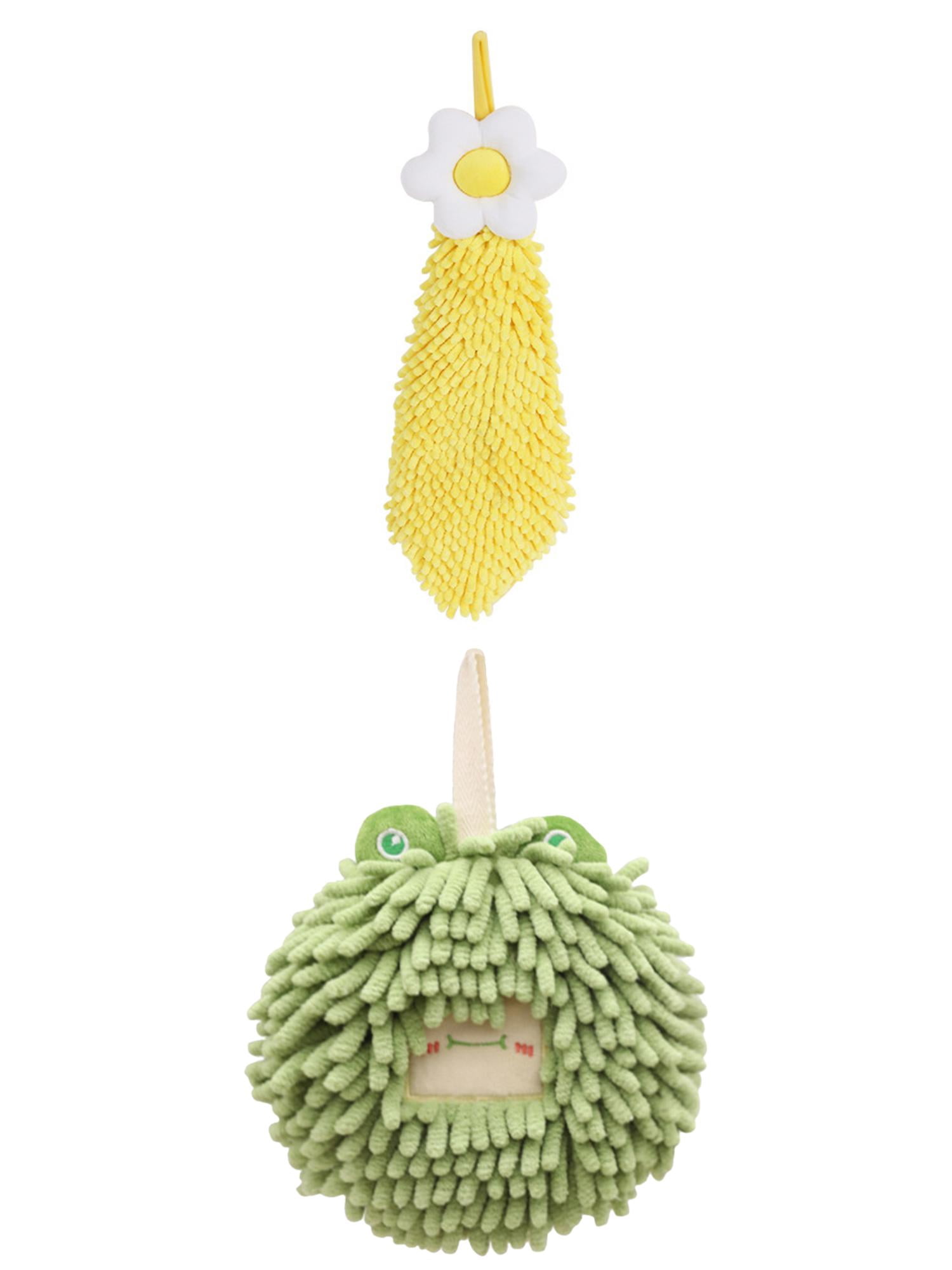 Unique Bargains 2 Pack Chenille Hand Towels 6" x 15"/7" x 7" Yellow/Green