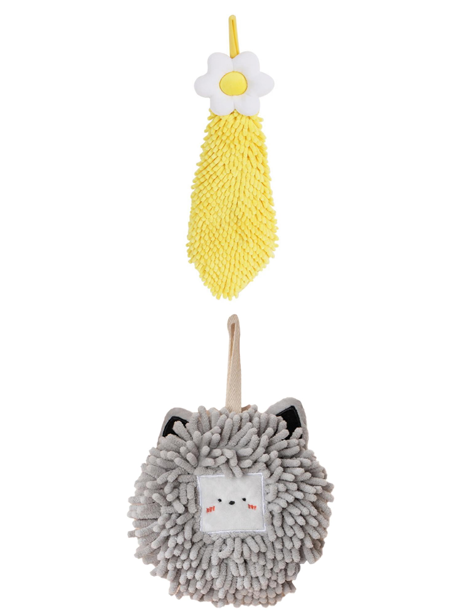 Unique Bargains 2 Pack Chenille Hand Towels 6" x 15"/7" x 7" Yellow/Light Grey