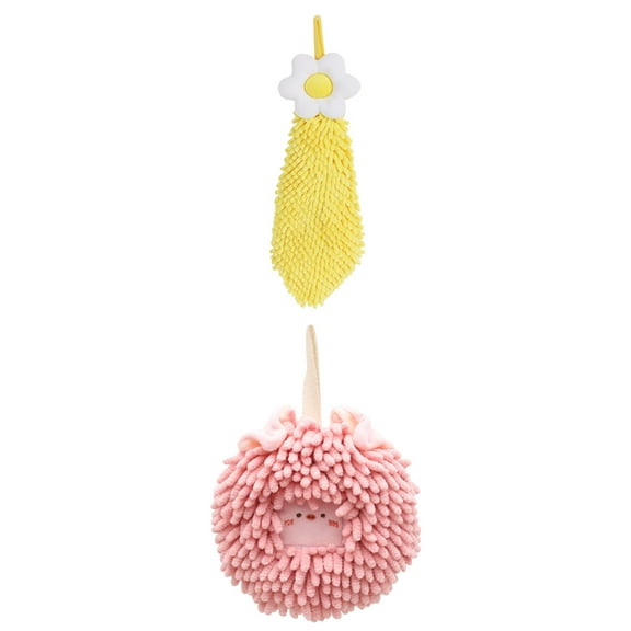 Unique Bargains 2 Pack Chenille Hand Towels 6" x 15"/7" x 7" Yellow/Pink