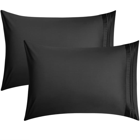 Unique Bargains 2-Pack Combed Cotton Solid Pillow Covers Black Queen(20"x30")