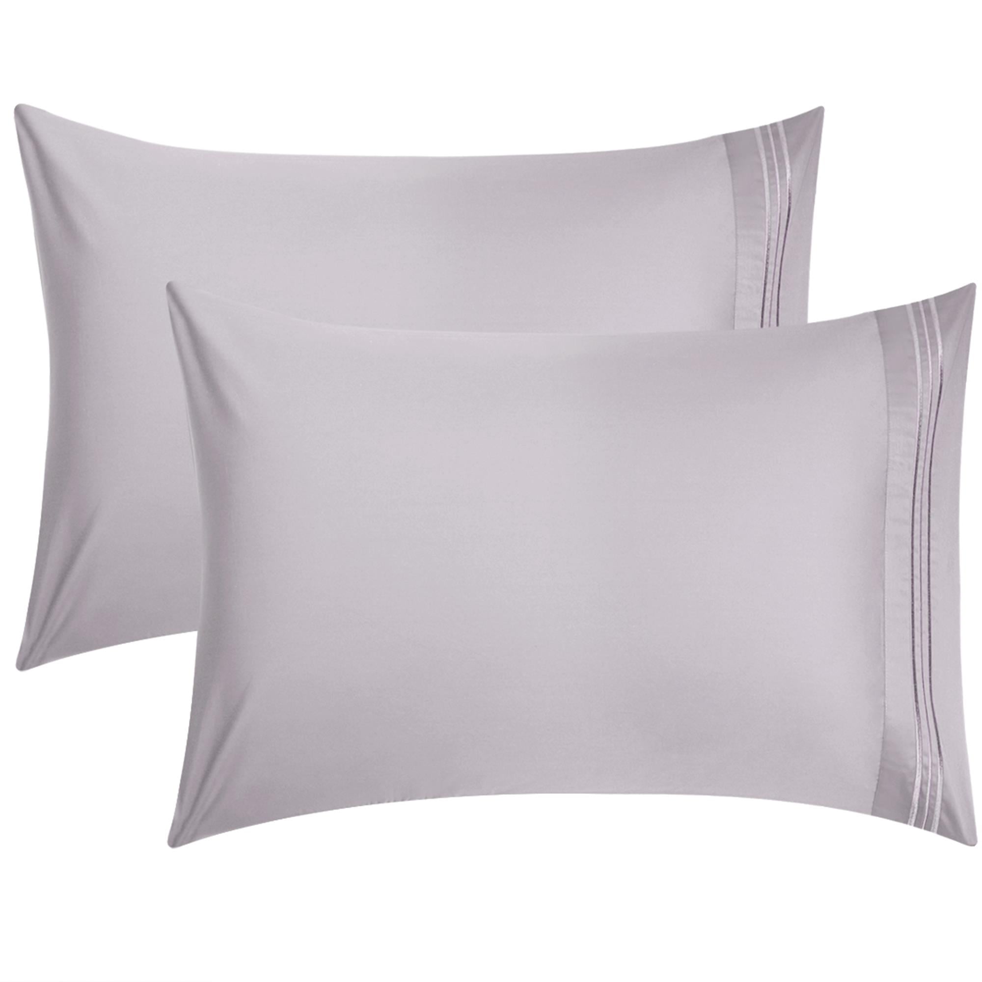 Unique Bargains 2Pack Combed Cotton Solid Pillow Covers Pale Purple Queen(20"x30")