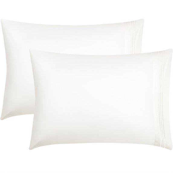 Unique Bargains 2-Pack Combed Cotton Solid Pillow Covers White Queen(20"x30")