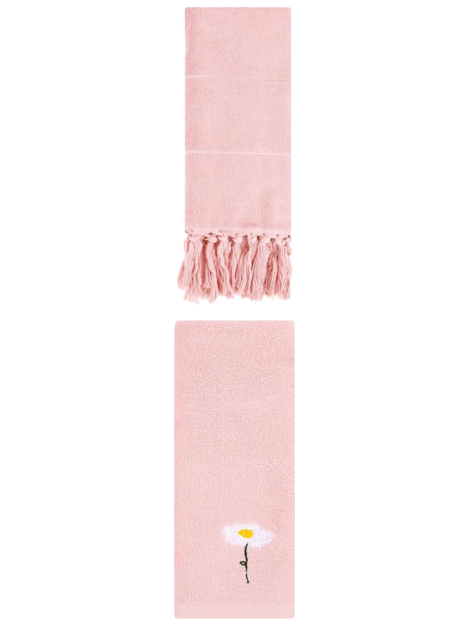 Unique Bargains 2 Pack Cotton Floral Hand Towel Pink 14"x30"/13"x30"