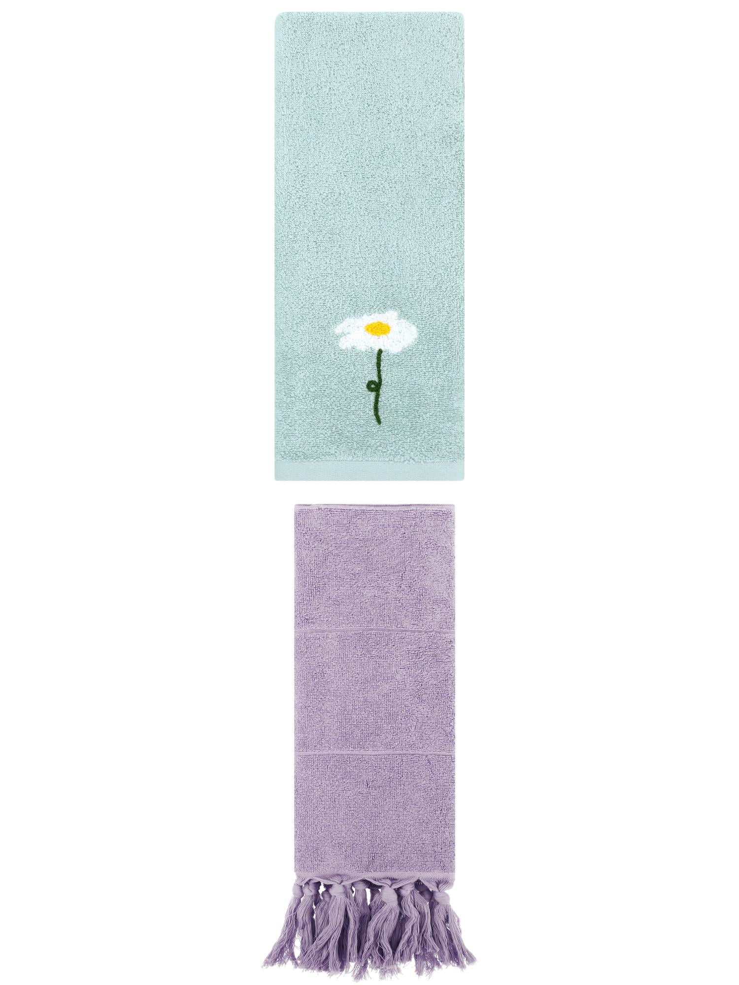 Unique Bargains 2 Pack Cotton Floral Hand Towel Purple/Blue 14"x30"/13"x30"