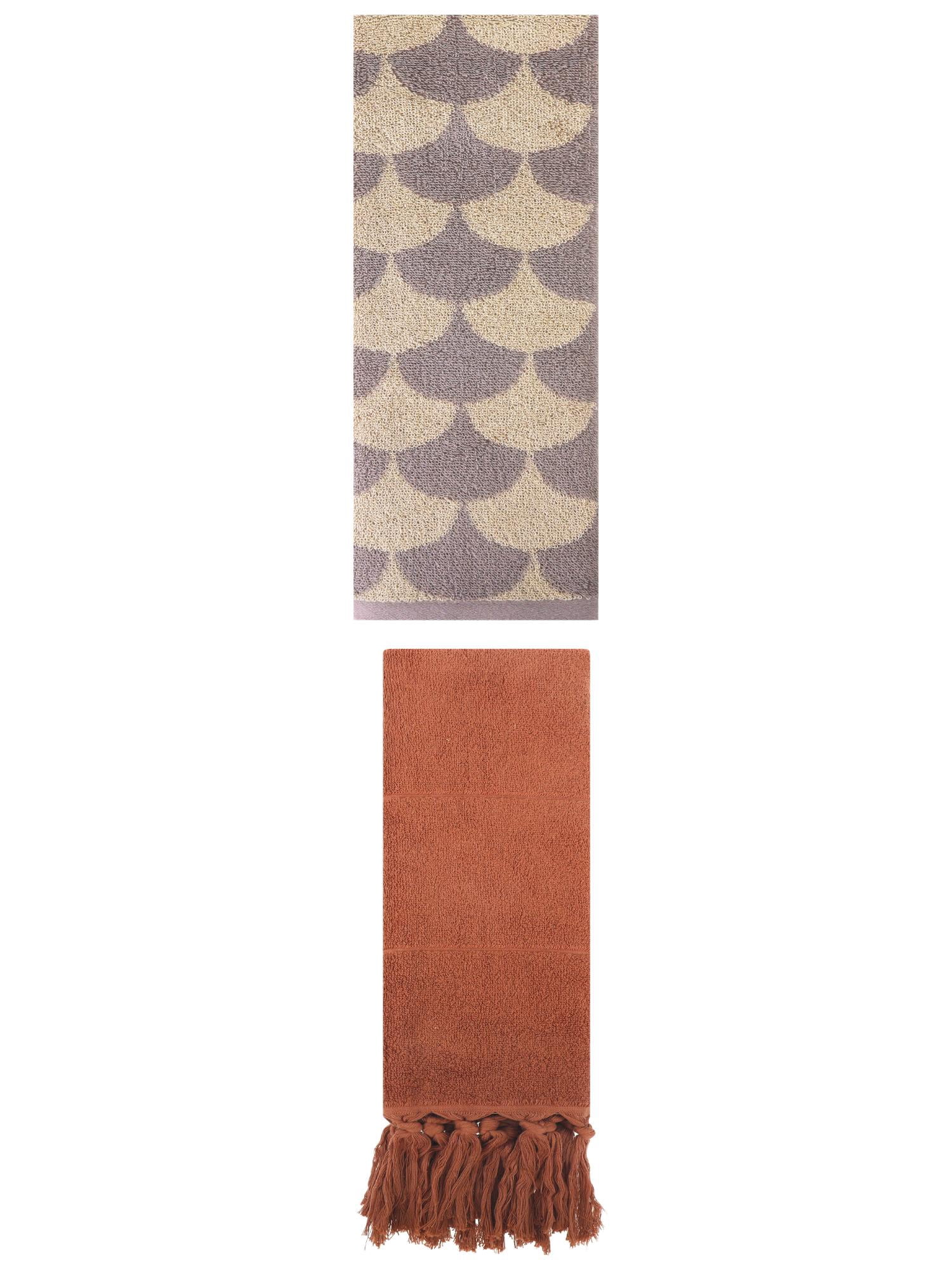 Unique Bargains 2 Pack Cotton Geometric Hand Towels Brown 14"x30"/13"x29"