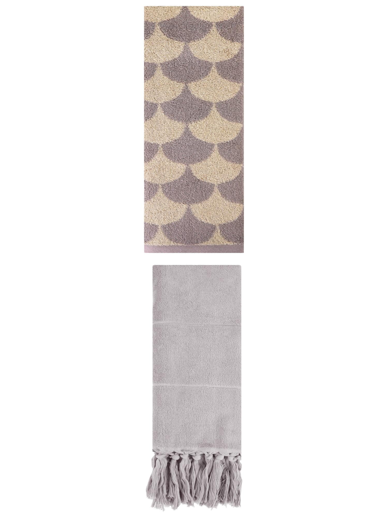 Unique Bargains 2 Pack Cotton Geometric Hand Towels Grey/Brown 14"x30"/13"x29"
