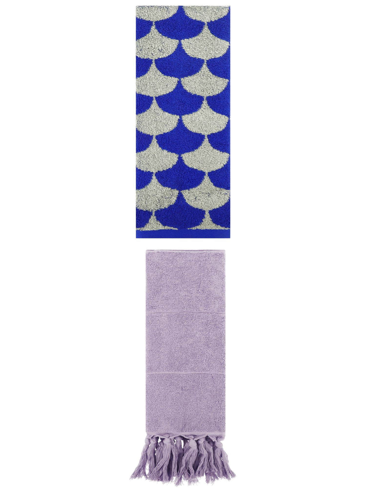 Unique Bargains 2 Pack Cotton Geometric Hand Towels Purple/Blue 14"x30"/13"x29"