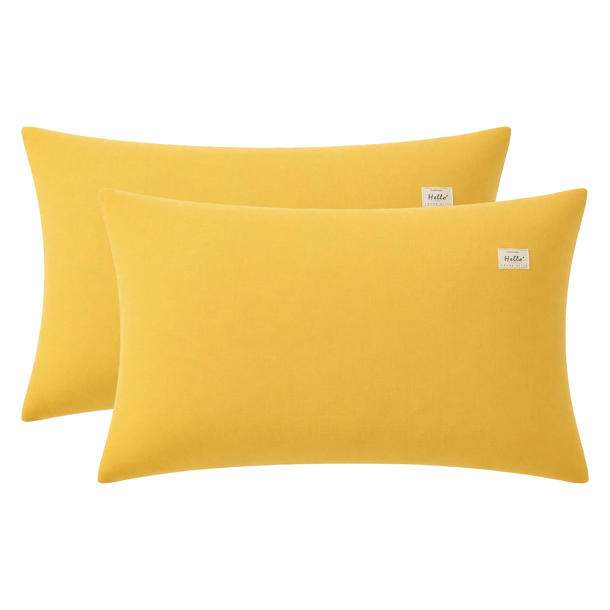 Unique Bargains 2 Pack Cotton Pillowcase Smooth Cooling Pillow Cases Envelope Closure Queen Yellow - Khaki
