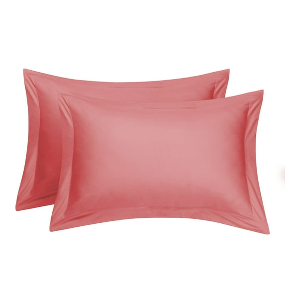 Unique Bargains 2-Pack Egyptian Cotton 300 Thread Count Solid Pillow Cases Pillow Shams King Coral