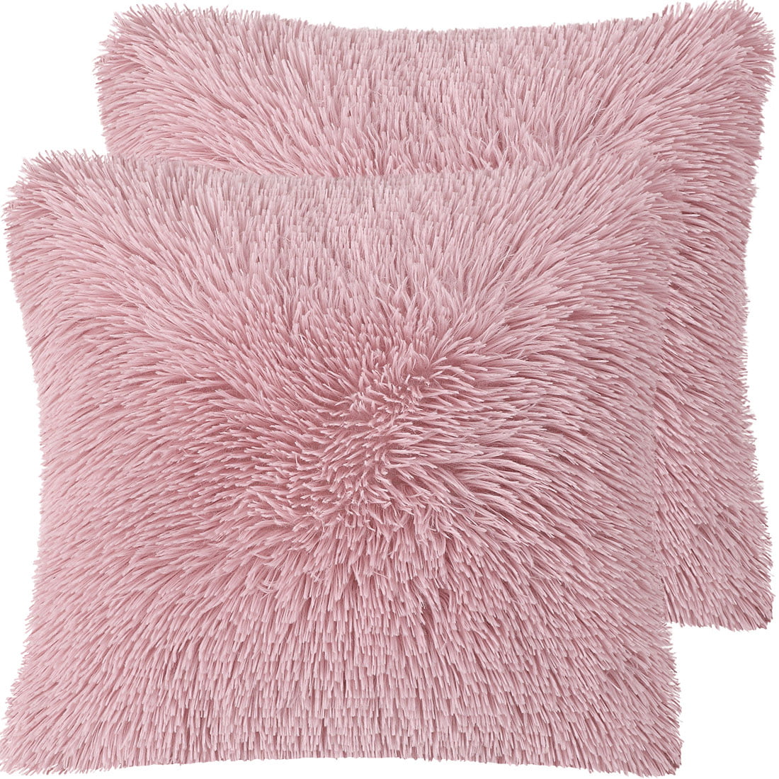 Trinity 2 Pieces Shaggy Fluffy Faux Fur Decorative Throw Pillow Cover, Taupe, 18 x 18 Inches