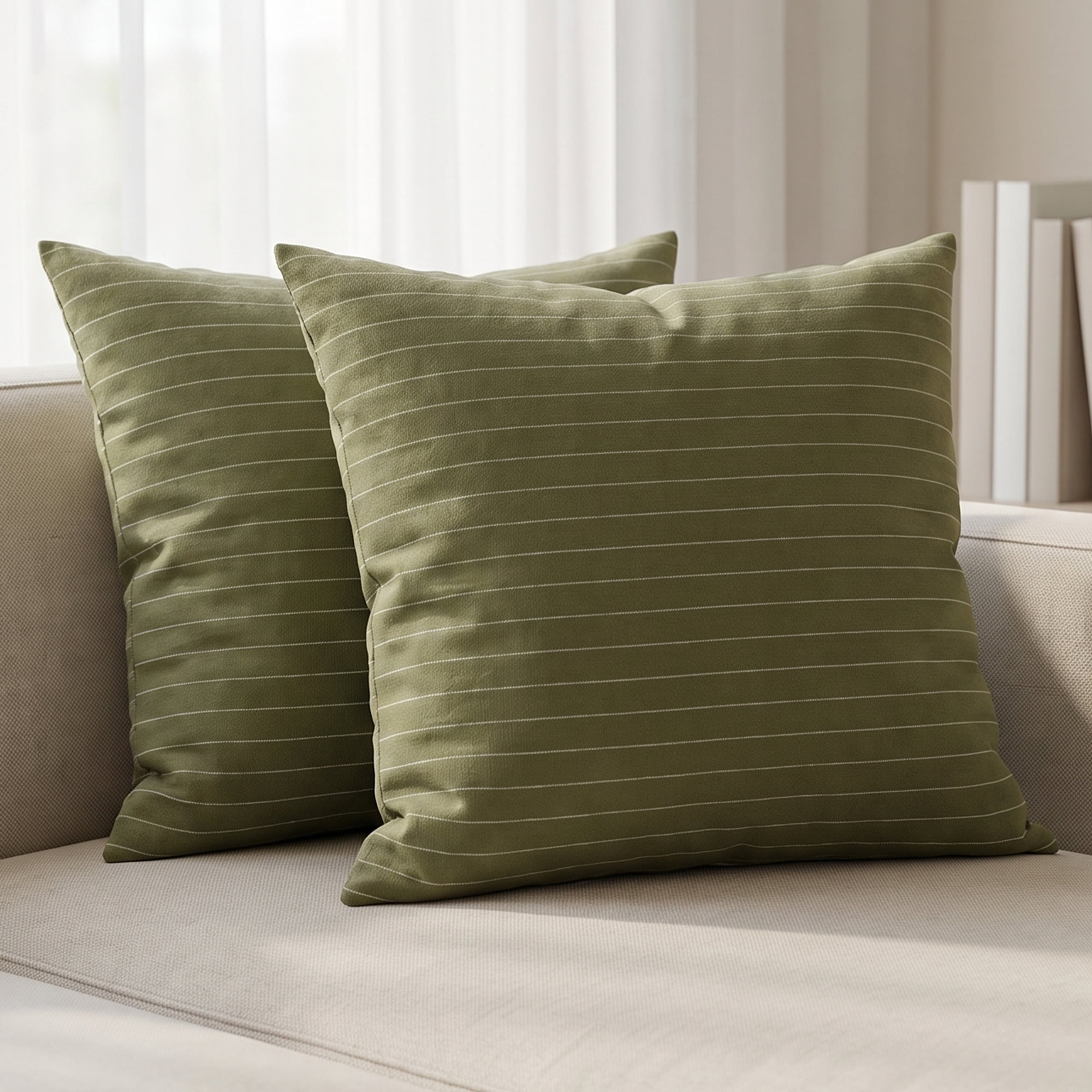 Unique Bargains 2 Pack Fine Stripe Throw Pillow Covers Cotton Blend Cases Green 18"x18"