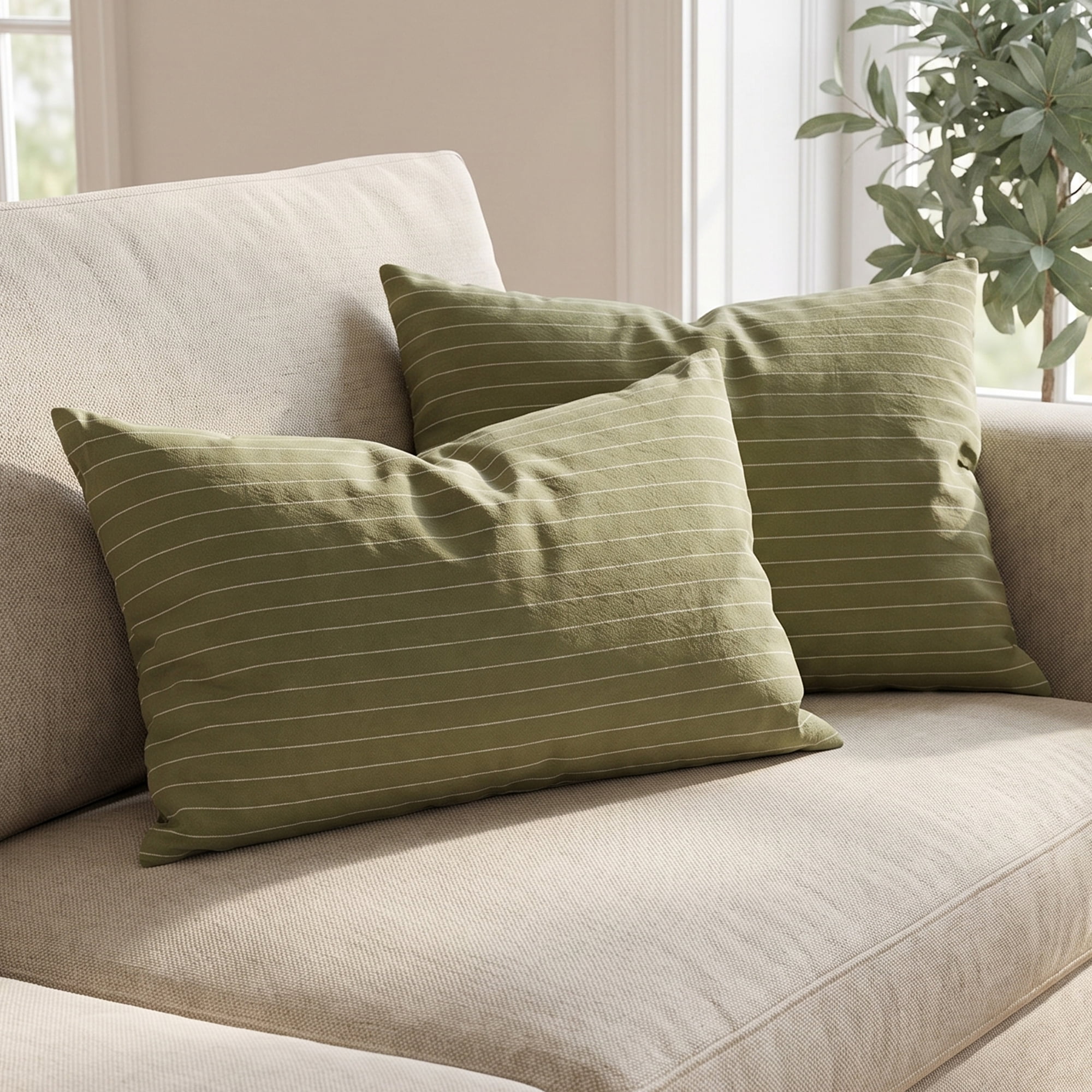 Unique Bargains 2 Pack Fine Stripe Throw Pillow Covers Cotton Blend Cases Green 20"x12"
