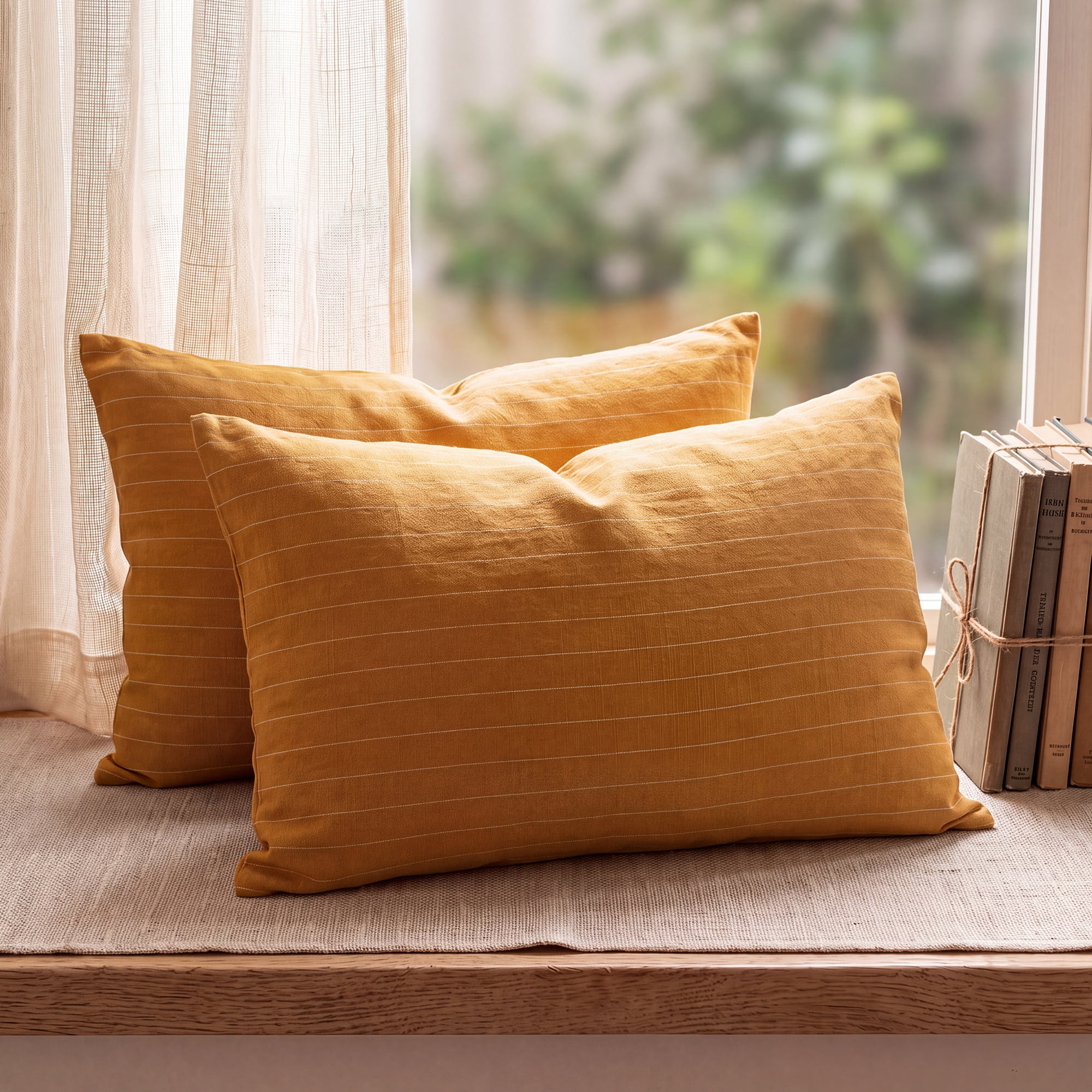 Unique Bargains 2 Pack Fine Stripe Throw Pillow Covers Cotton Blend Cases Khaki 20"x12"