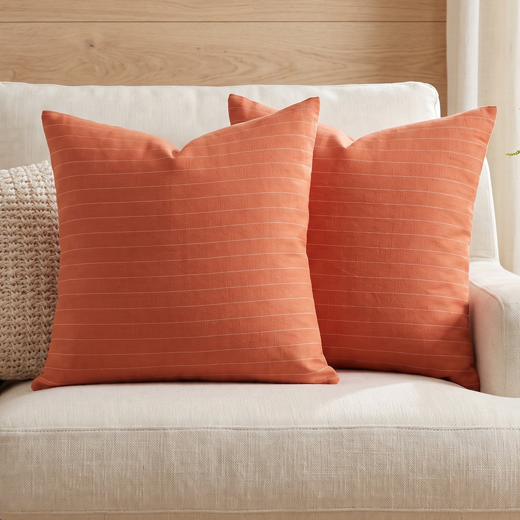 Unique Bargains 2 Pack Fine Stripe Throw Pillow Covers Cotton Blend Cases Red 18"x18"