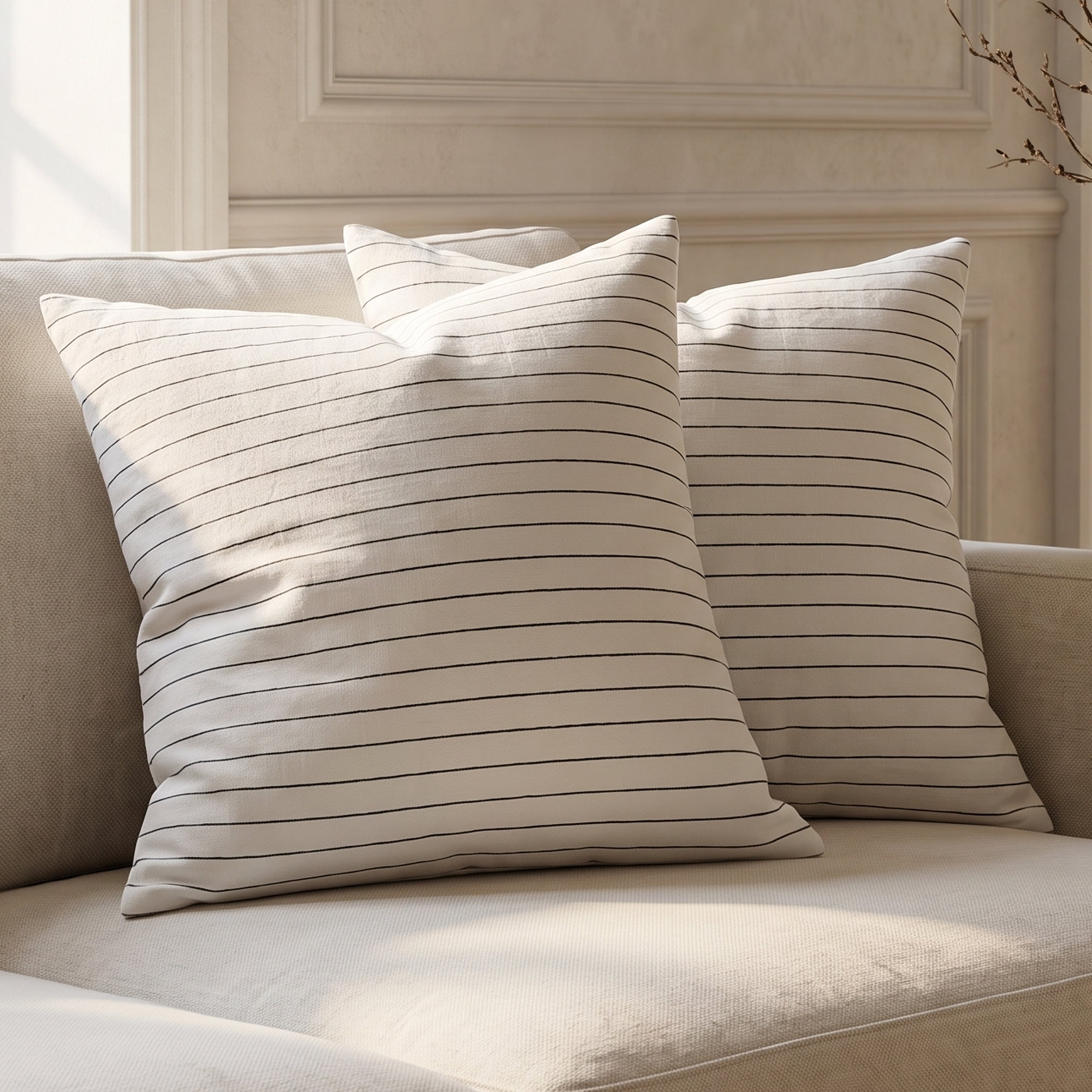 Unique Bargains 2 Pack Fine Stripe Throw Pillow Covers Cotton Blend Cases White 18"x18"