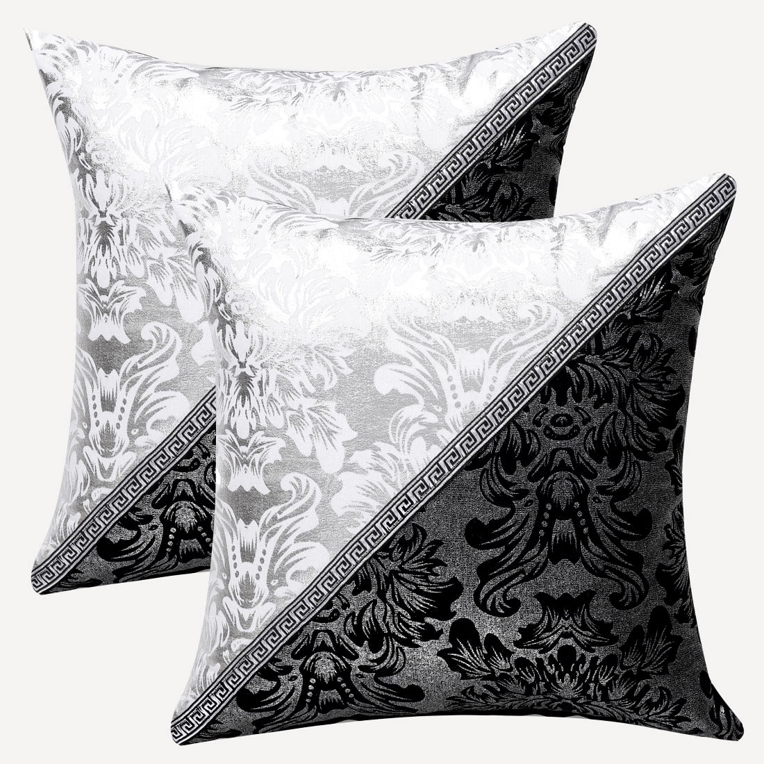 Unique Bargains 2 Pack Geometric Decorative Throw Pillow Covers 18" x18" Black&Silver