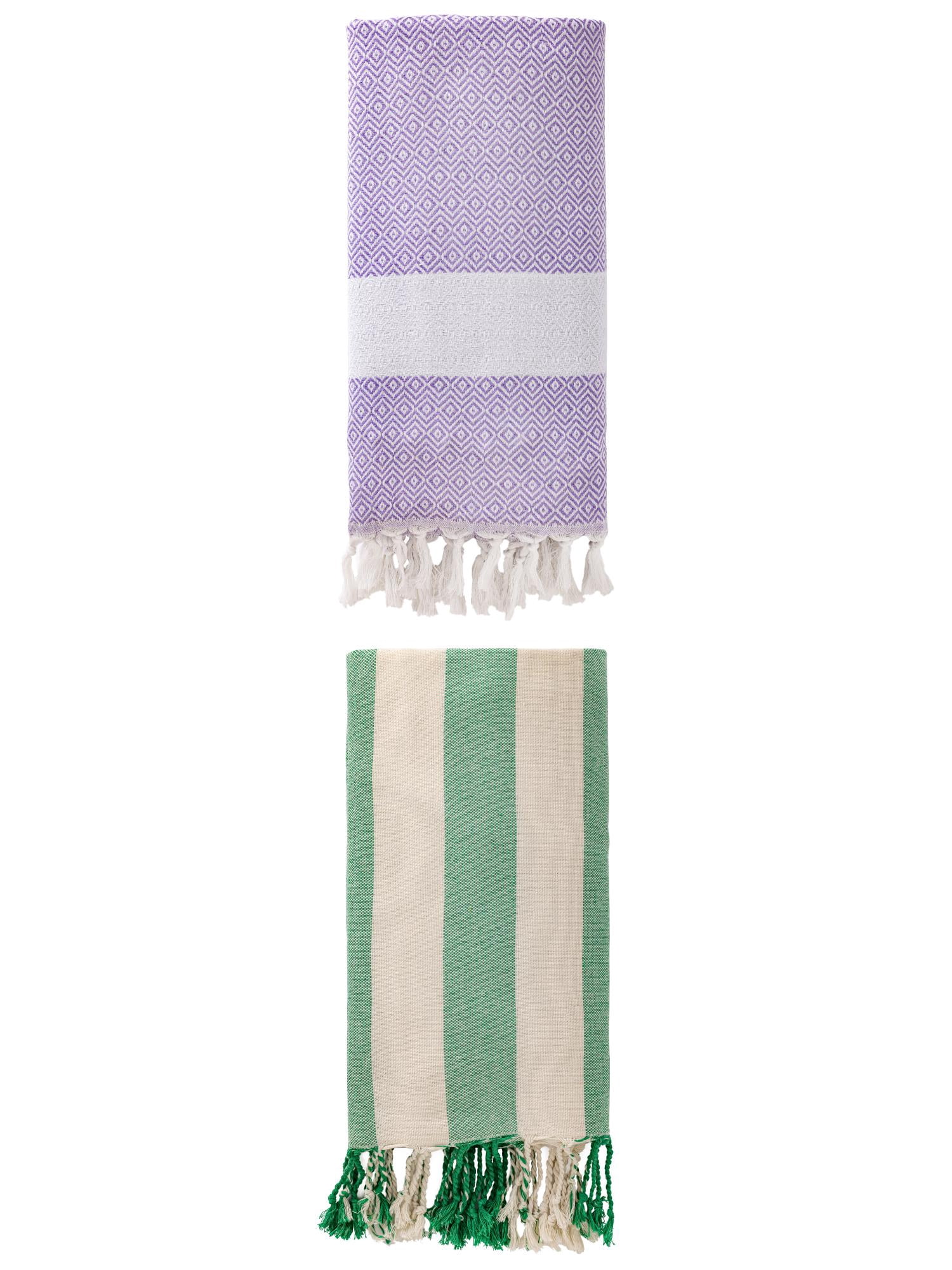 Unique Bargains 2 Pack Geometric Turkish Beach Sandproof Towel Light Purple/Green 71"x 40"