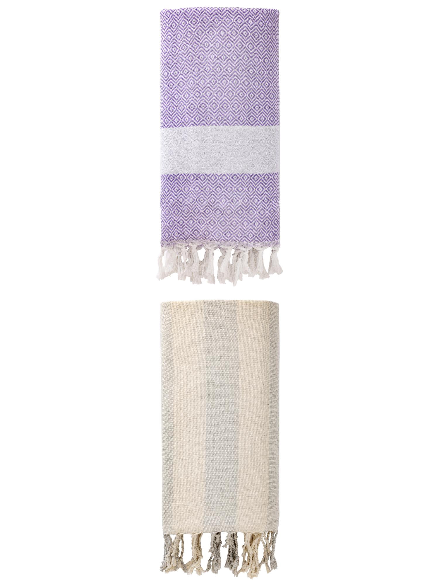 Unique Bargains 2 Pack Geometric Turkish Beach Sandproof Towel Light Purple/Grey 71" x 40"