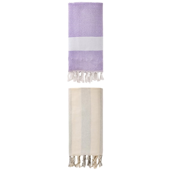 Unique Bargains 2 Pack Geometric Turkish Beach Sandproof Towel Light Purple/Grey 71" x 40"