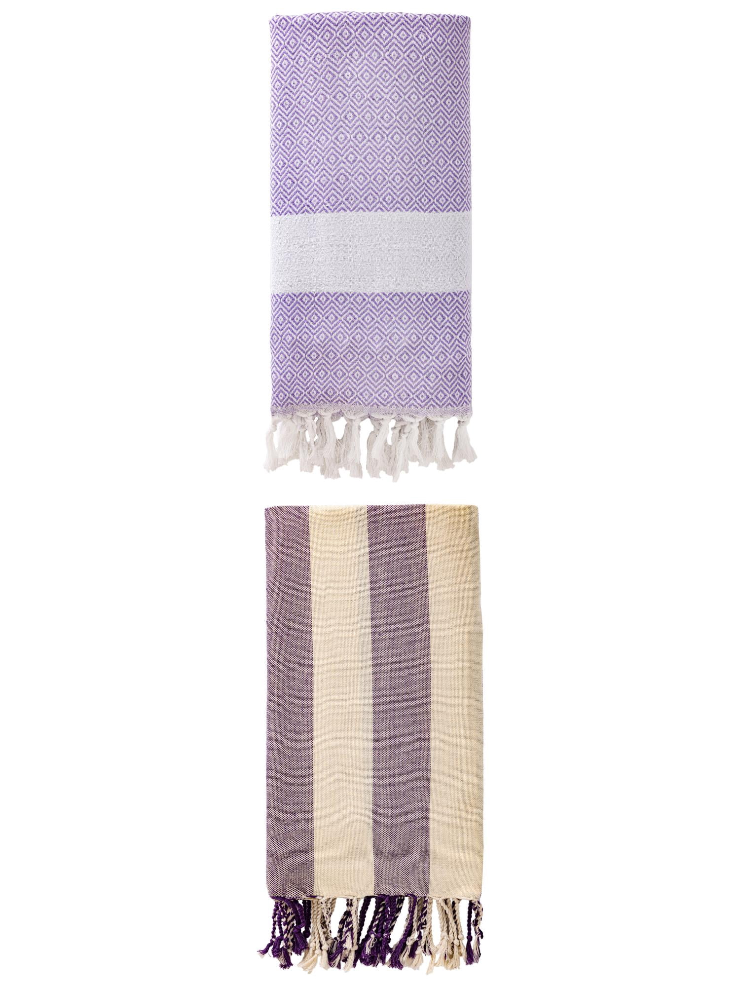 Unique Bargains 2 Pack Geometric Turkish Beach Sandproof Towel Light Purple/Purple 71"x40"