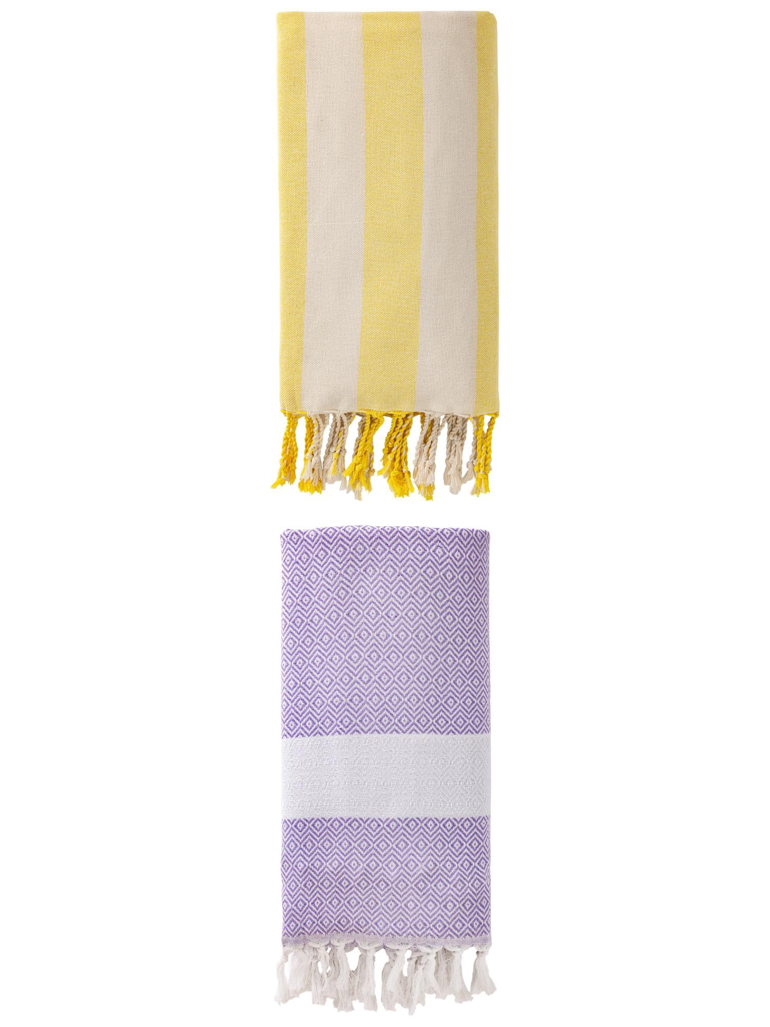 Unique Bargains 2 Pack Geometric Turkish Beach Sandproof Towel Light Purple/Yellow 71"x40"
