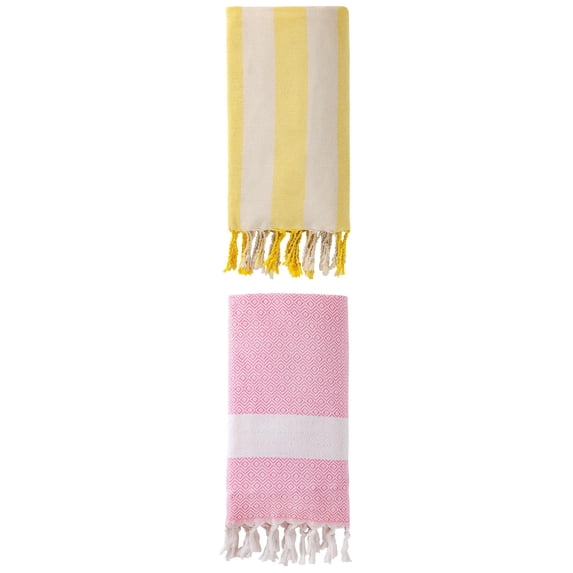 Unique Bargains 2 Pack Geometric Turkish Beach Sandproof Towel Pink/Yellow 71" x 40"