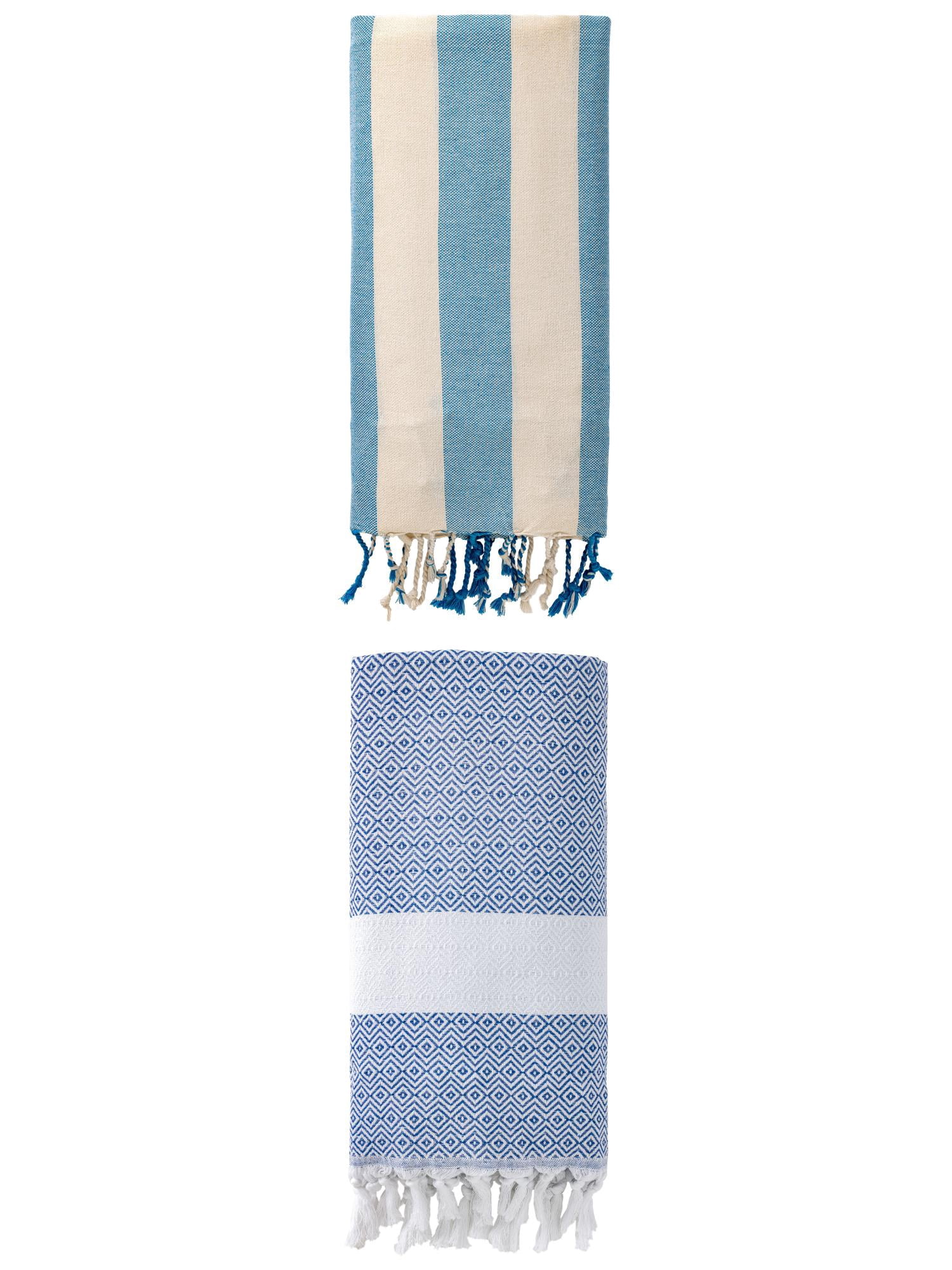 Unique Bargains 2 Pack Geometric Turkish Sand Resistant Beach Towel Blue 71" x 40"