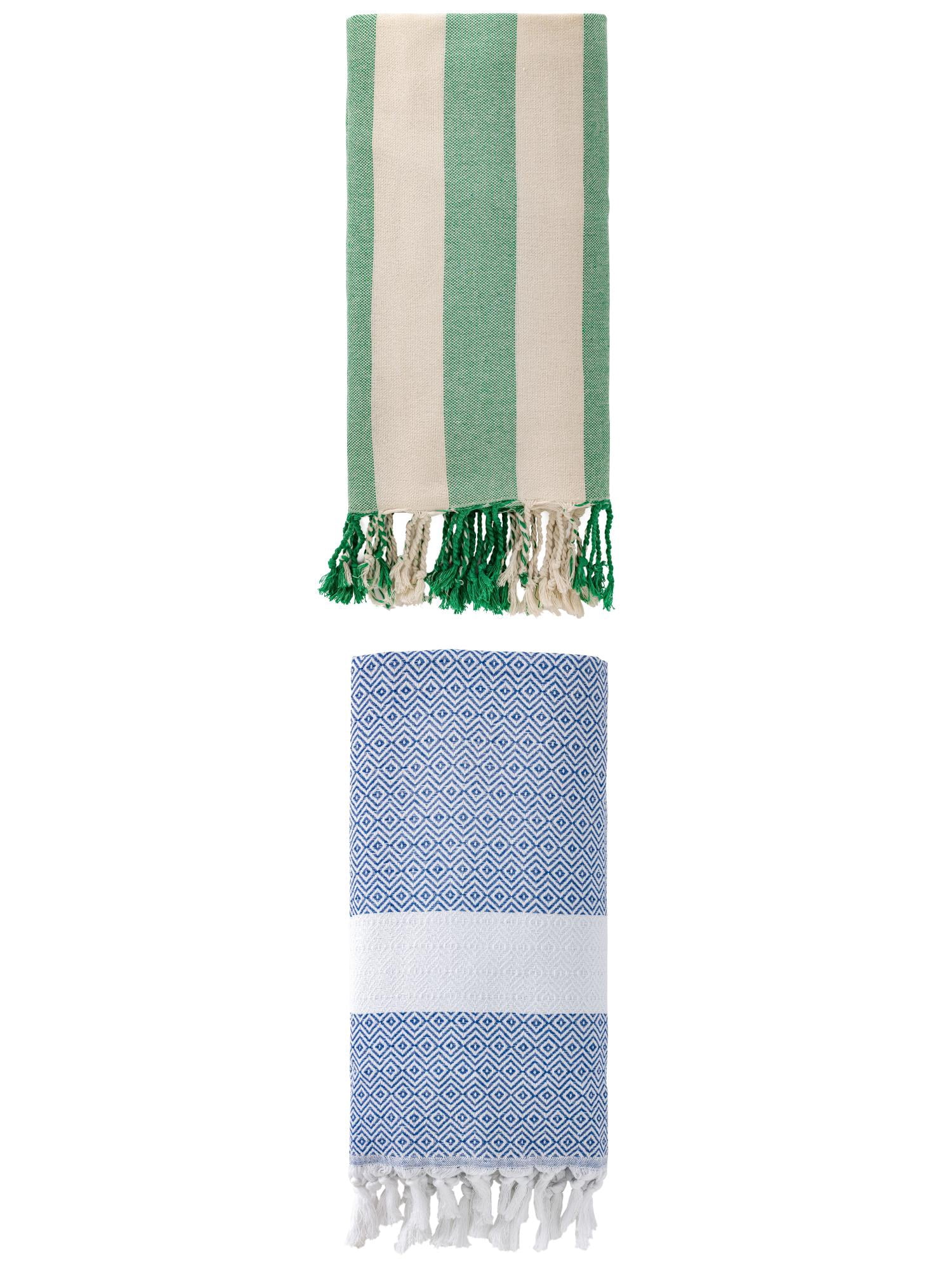 Unique Bargains 2 Pack Geometric Turkish Sand Resistant Beach Towel Blue/Green 71" x 40"