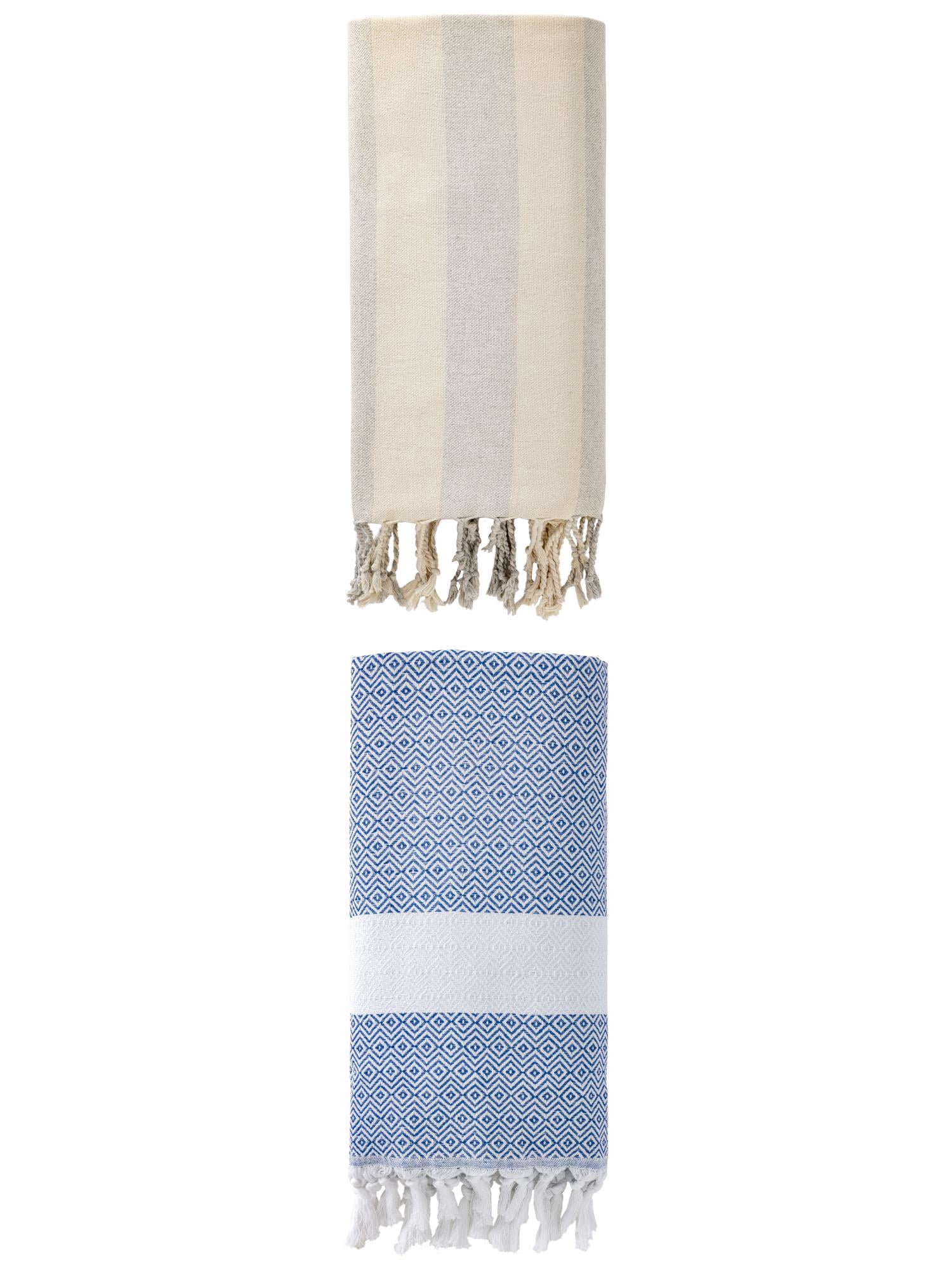 Unique Bargains 2 Pack Geometric Turkish Sand Resistant Beach Towel Blue/Grey 71" x 40"