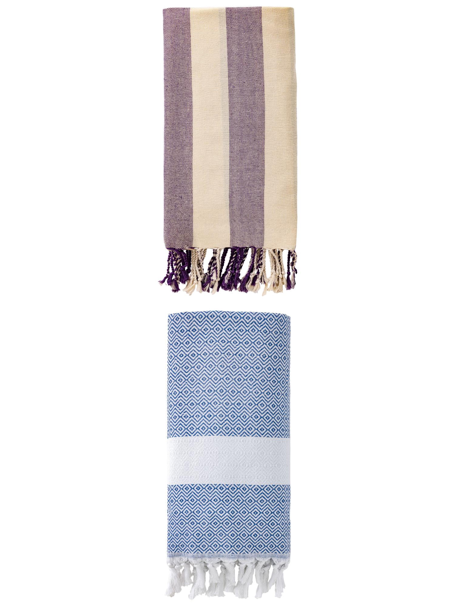 Unique Bargains 2 Pack Geometric Turkish Sand Resistant Beach Towel Blue/Purple 71" x 40"