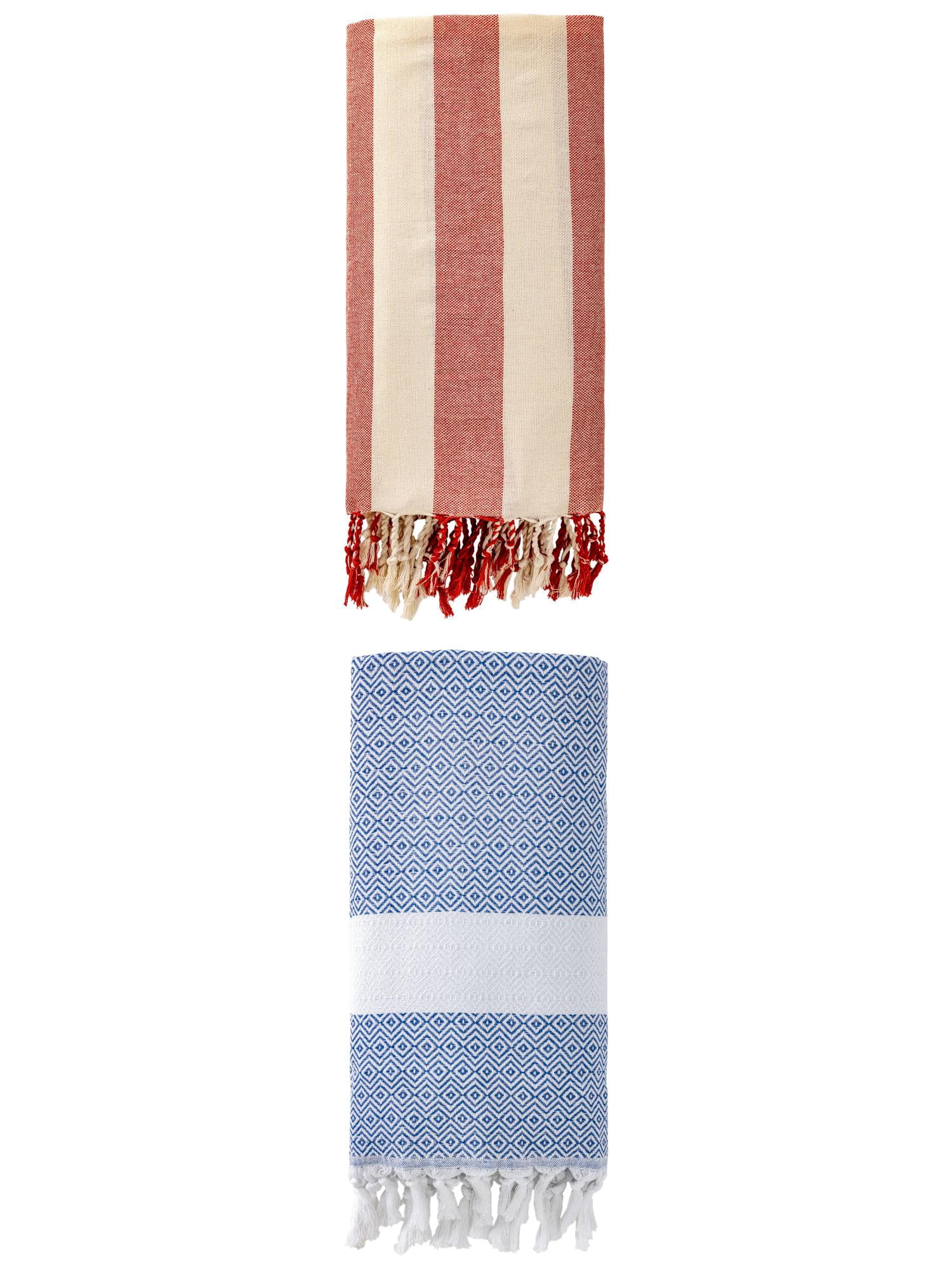 Unique Bargains 2 Pack Geometric Turkish Sand Resistant Beach Towel Blue/Red 71" x 40"