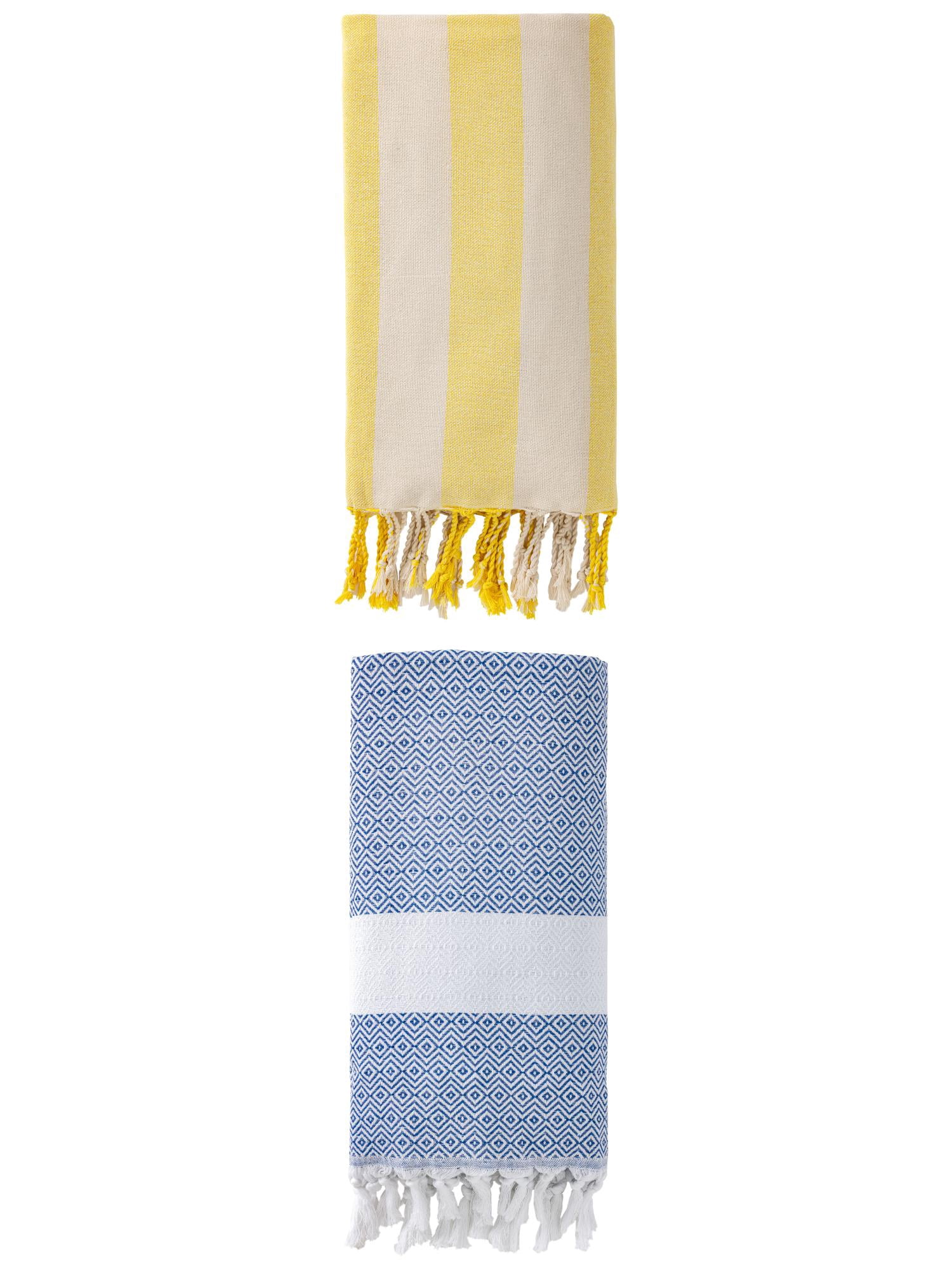 Unique Bargains 2 Pack Geometric Turkish Sand Resistant Beach Towel Blue/Yellow 71" x 40"