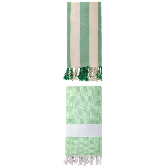 Unique Bargains 2 Pack Geometric Turkish Sand Resistant Beach Towel Green 71" x 40"