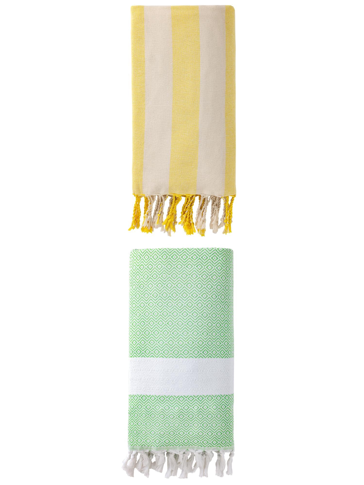 Unique Bargains 2 Pack Geometric Turkish Sand Resistant Beach Towel Green/Yellow 71" x 40"