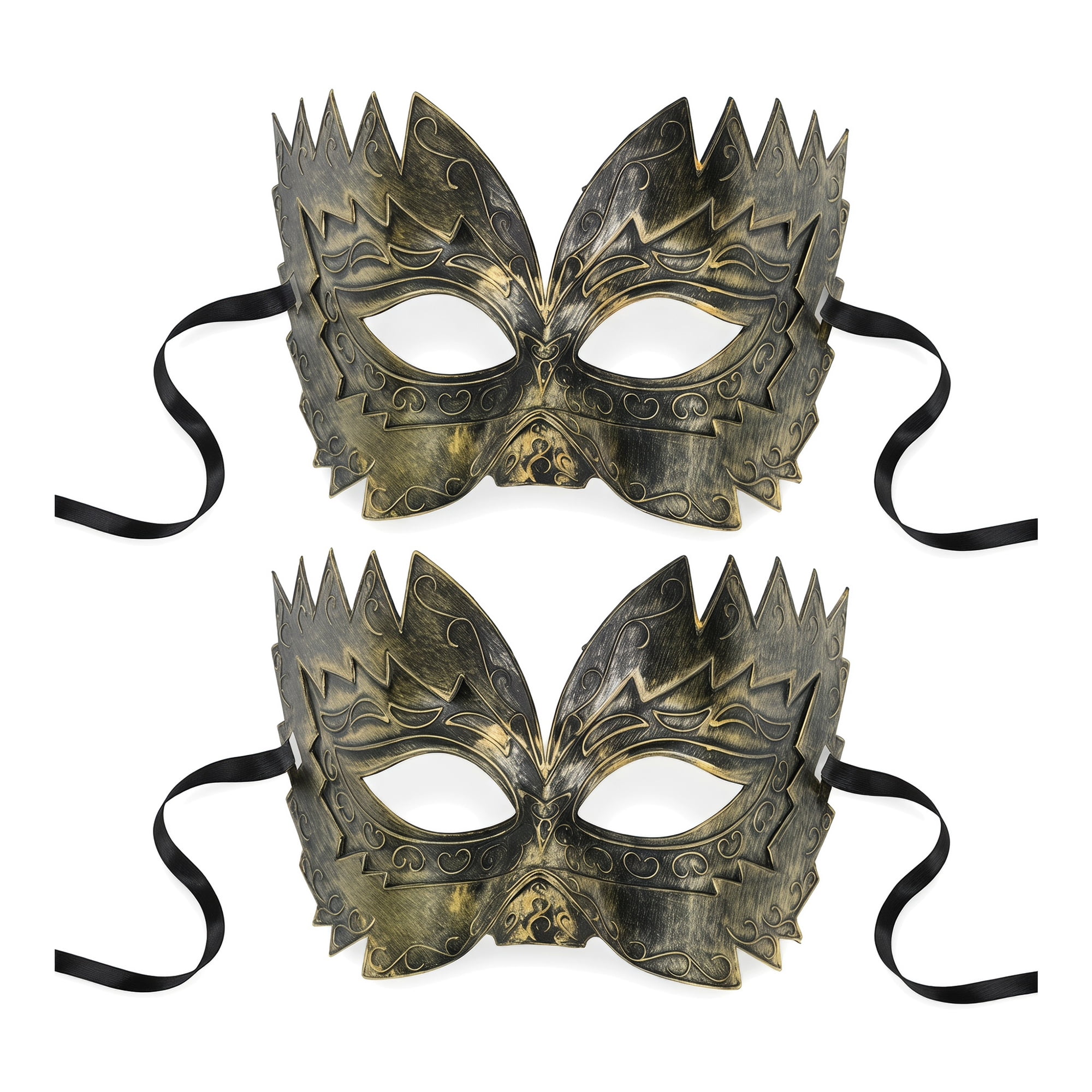 Unique Bargains 2-Pack Masquerade Venetian Half Face Mask for Halloween Gold 7.5" x 3.9"