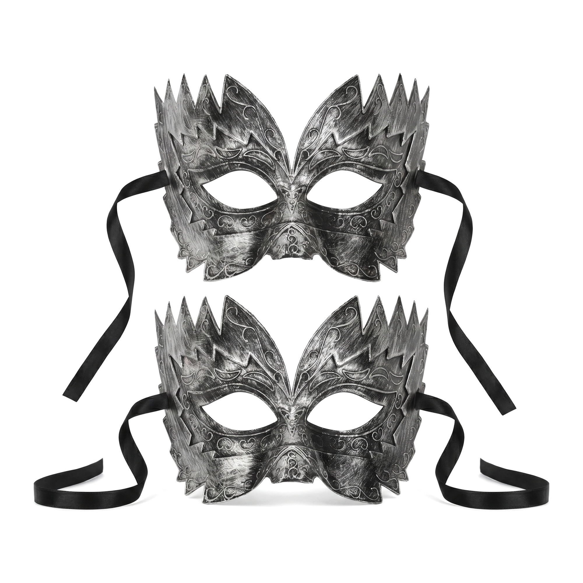 Unique Bargains 2-Pack Masquerade Venetian Half Face Mask for Halloween Silver 7.5" x 3.9"
