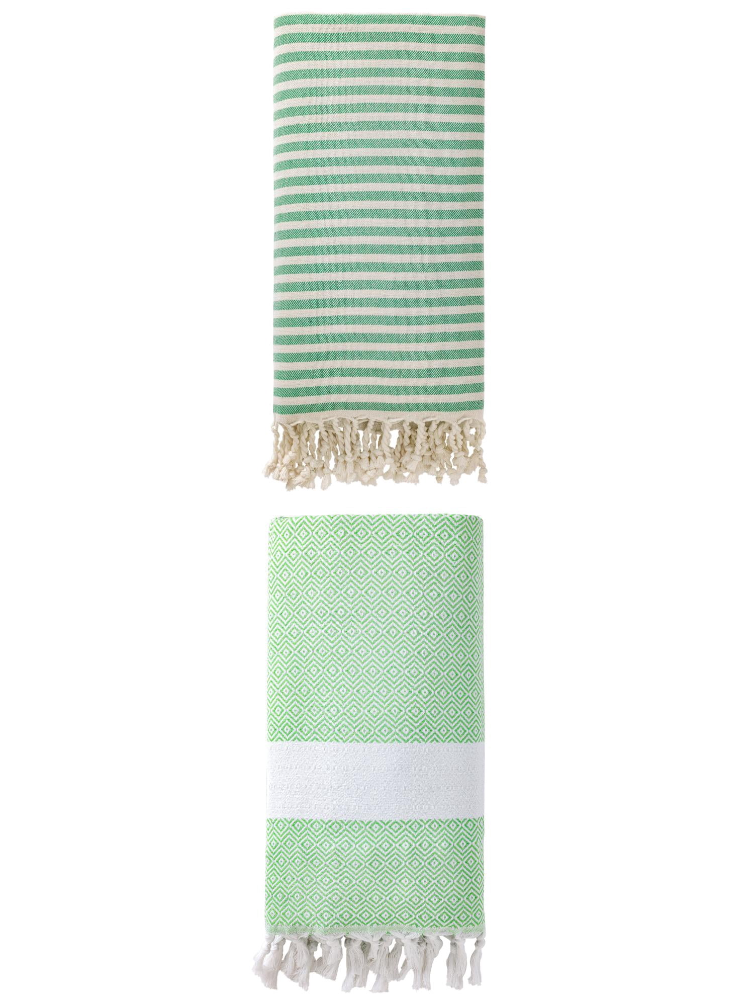Unique Bargains 2 Pack Non-Sand Turkish Towels Green 71"x40"