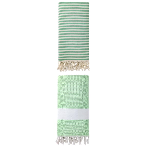Unique Bargains 2 Pack Non-Sand Turkish Towels Green 71"x40"