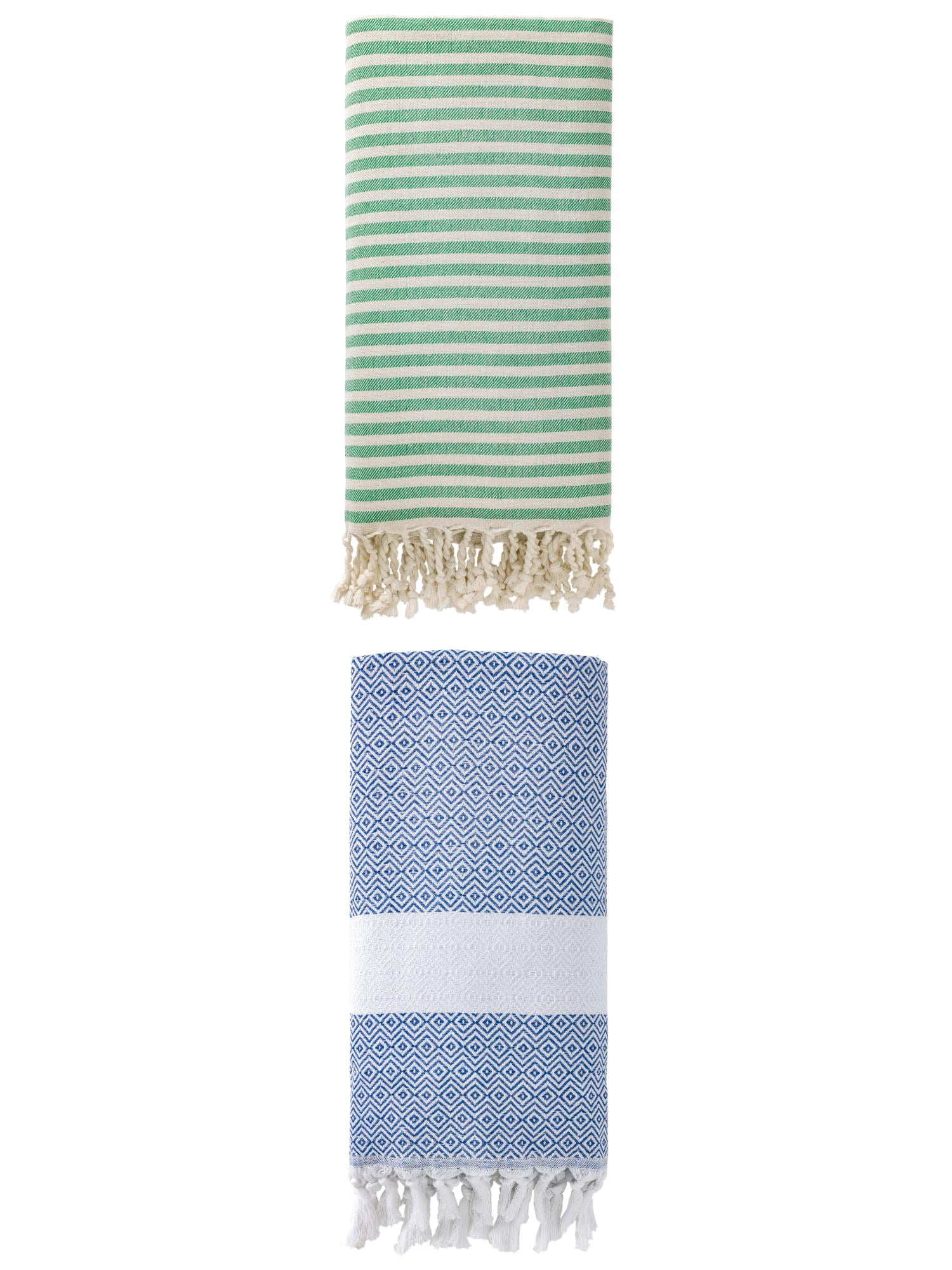 Unique Bargains 2 Pack Non-Sand Turkish Towels Green/Blue 71"x40"