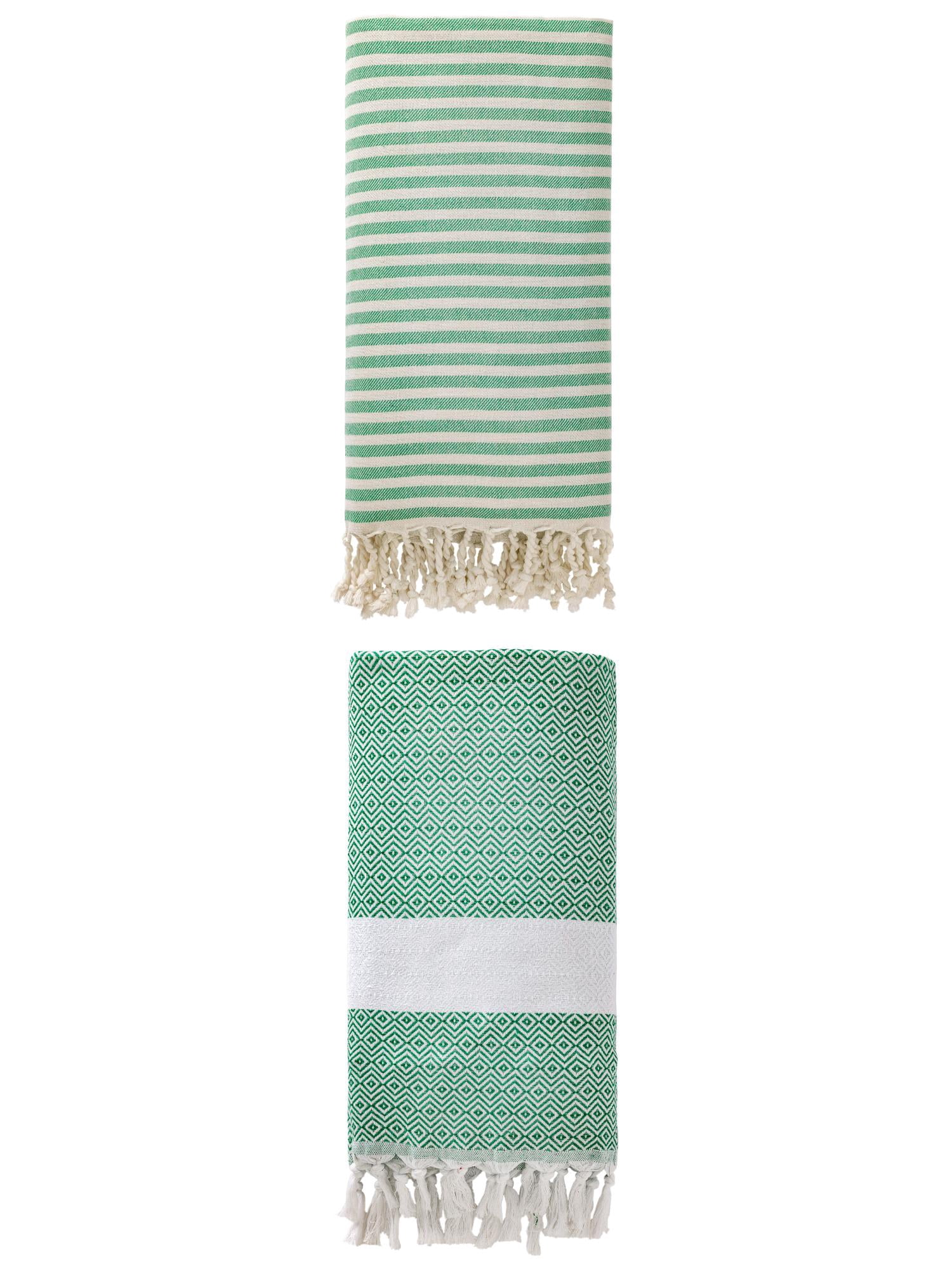 Unique Bargains 2 Pack Non-Sand Turkish Towels Green/Dark Green 71"x40"