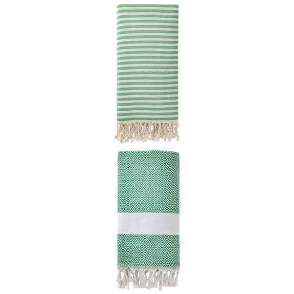 Unique Bargains 2 Pack Non-Sand Turkish Towels Green/Dark Green 71"x40"