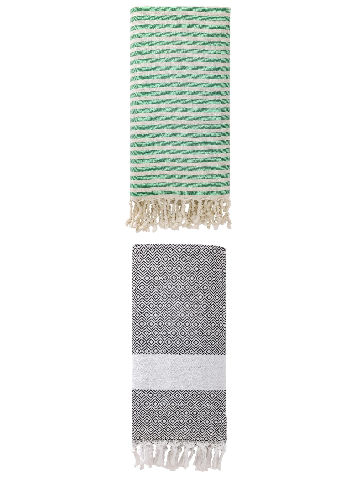 Unique Bargains 2 Pack Non-Sand Turkish Towels Green/Dark Grey 71"x40"
