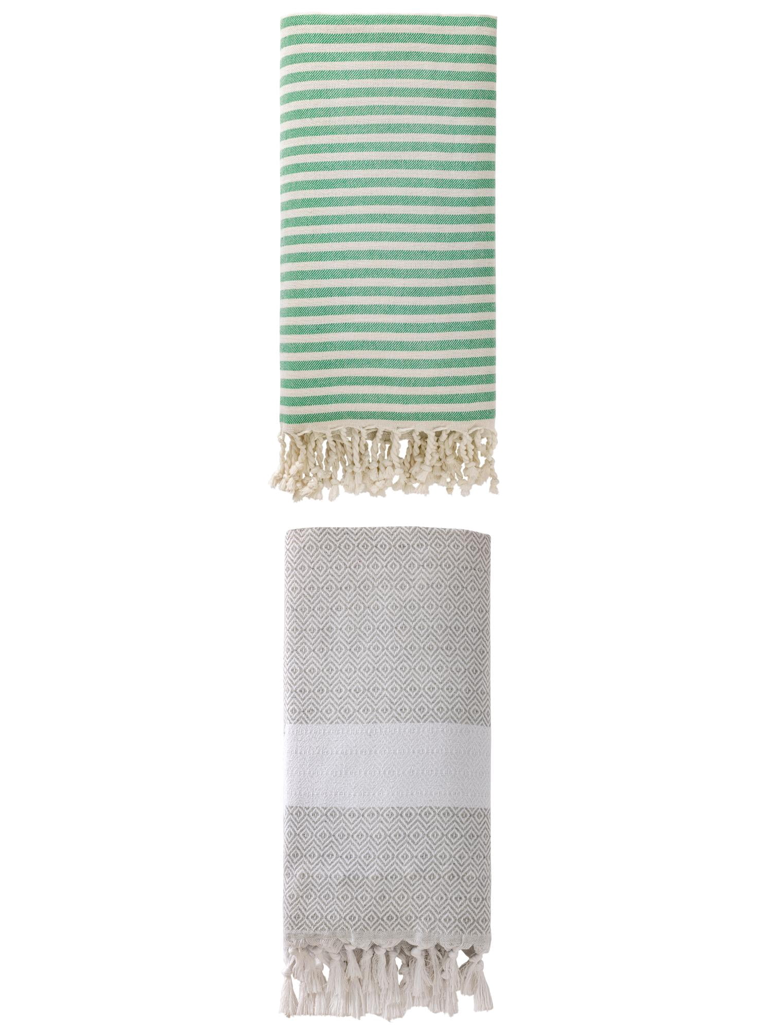 Unique Bargains 2 Pack Non-Sand Turkish Towels Green/Grey 71"x40"